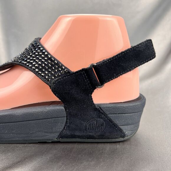 Fitflop Rokkit Navy Blue Crystal Toe Post Sandals Womens 8 Adjustable Strap Shoe - Picture 13 of 17